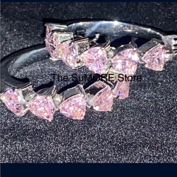 Gorgeous Simulated Pink Heart Earrings - Picture 2 of 5